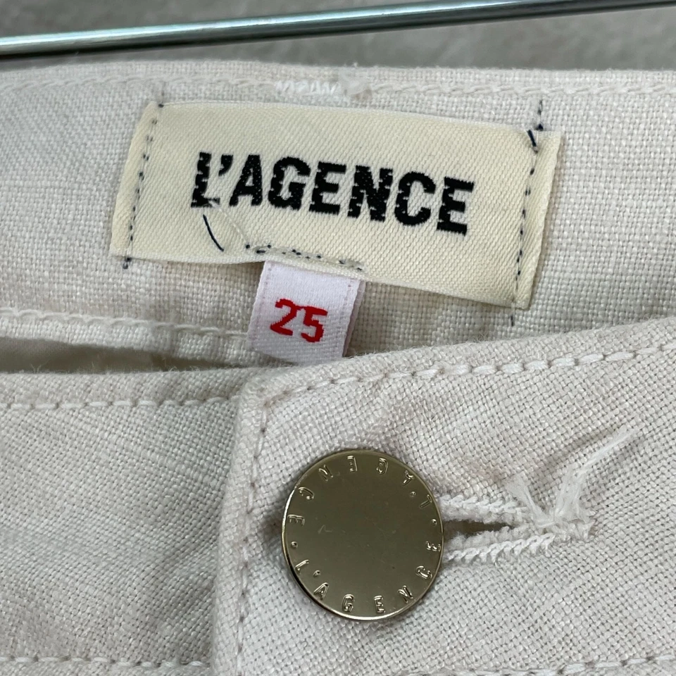 Pantalones Cortos Plisados L'agence Mujer Talla 25 Marfil Mezcla Lino Cintura Alta Foto 3 de 4