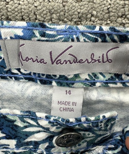 Gloria Vanderbilt klassische Leibhöhe Amanda Capri Schwan Serie blau geblümt Größe 14 neu mit Etikett - Bild 8 von 14