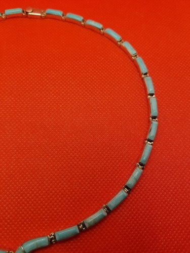 Mid Century Taxco 950 Silver Hinged Turquoise Necklace - 16 " - Picture 6 of 11