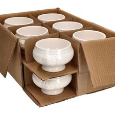 12x LEO Löwenkopf-Terrinen 250ml weiß 12 Personen Suppen-Tasse Schale Steingut