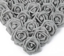✅ IPOPU Artificial Flowers Roses Heads, 100 Pcs Faux Flowers 100pcs Gray