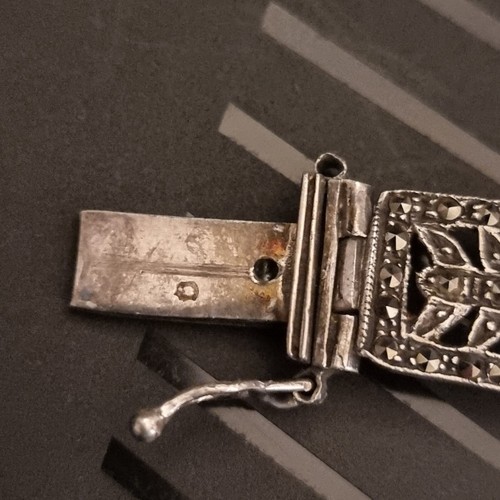 Bracelet Vintag Art Déco en Argent Massif Serti de Marcassites - Imagen 5 de 9