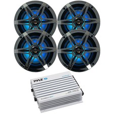 Pyle 4-Ch 400 Watt Bluetooth Amplifier, 4x 6.5'' 120 Watt Chrome LED Speakers