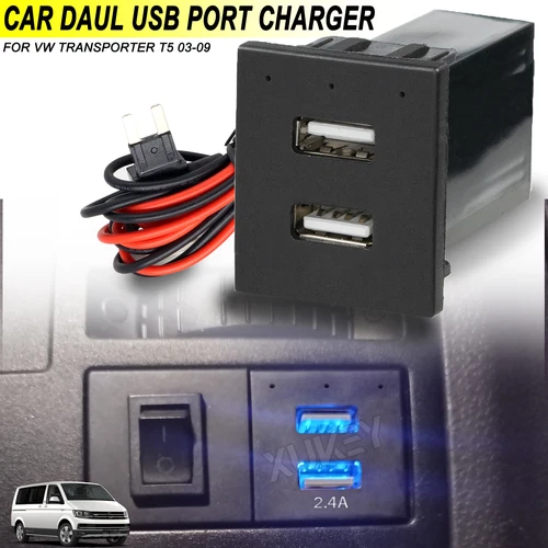 Für VW T5 Transporter Dual USB Schnell Ladegerät Buchse Licht Steckdose Auto
