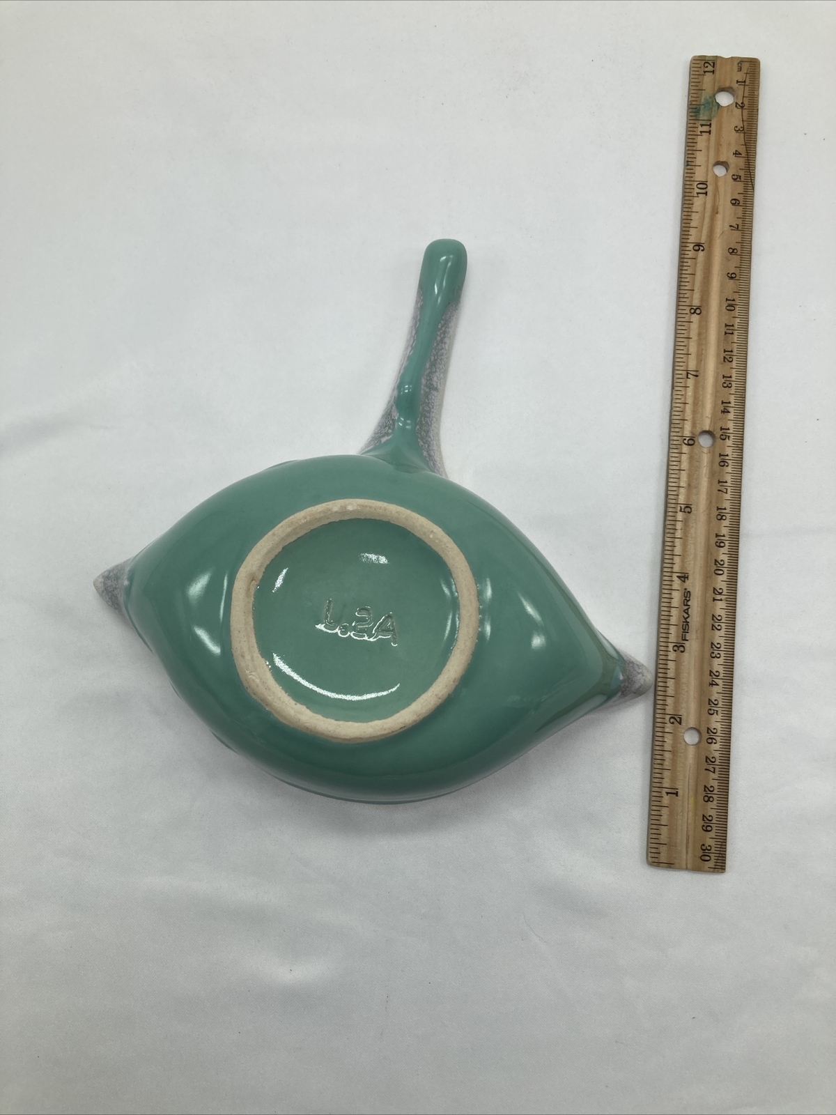 Vintage Double Spout Gravy Boat Teal sea foam green Drip with Handle