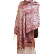 R+M Shawls Pasiley Multicolored Pashmina Scarf 30"x80" Fringe 
