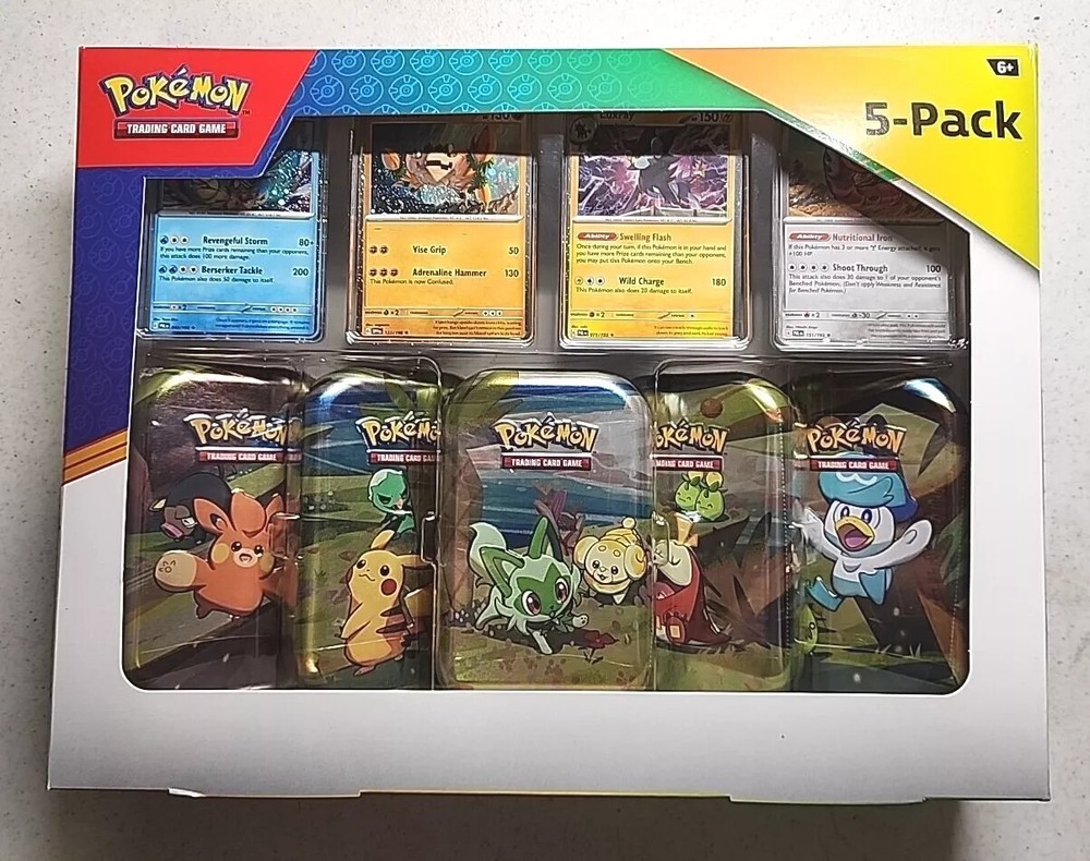 Pokemon Scarlet  Violet Paldea 5 Mini Tins Set 10 booster pack 4 Promo Box Cards