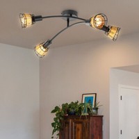 Deckenleuchte Deckenlampe KäFig Metall-Grasgeflecht 4-Flammig Wohnzimmerleuchte