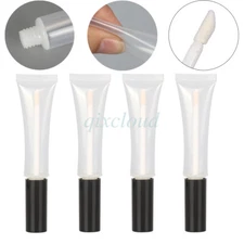 1-100x Plastic 15ml Empty Lip Gloss Balm Soft Tube Container + Brush Black Cap