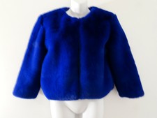 Central Park West Women's Chubby Faux Fur Neon Jacket Sz S Nwot 298 Navy