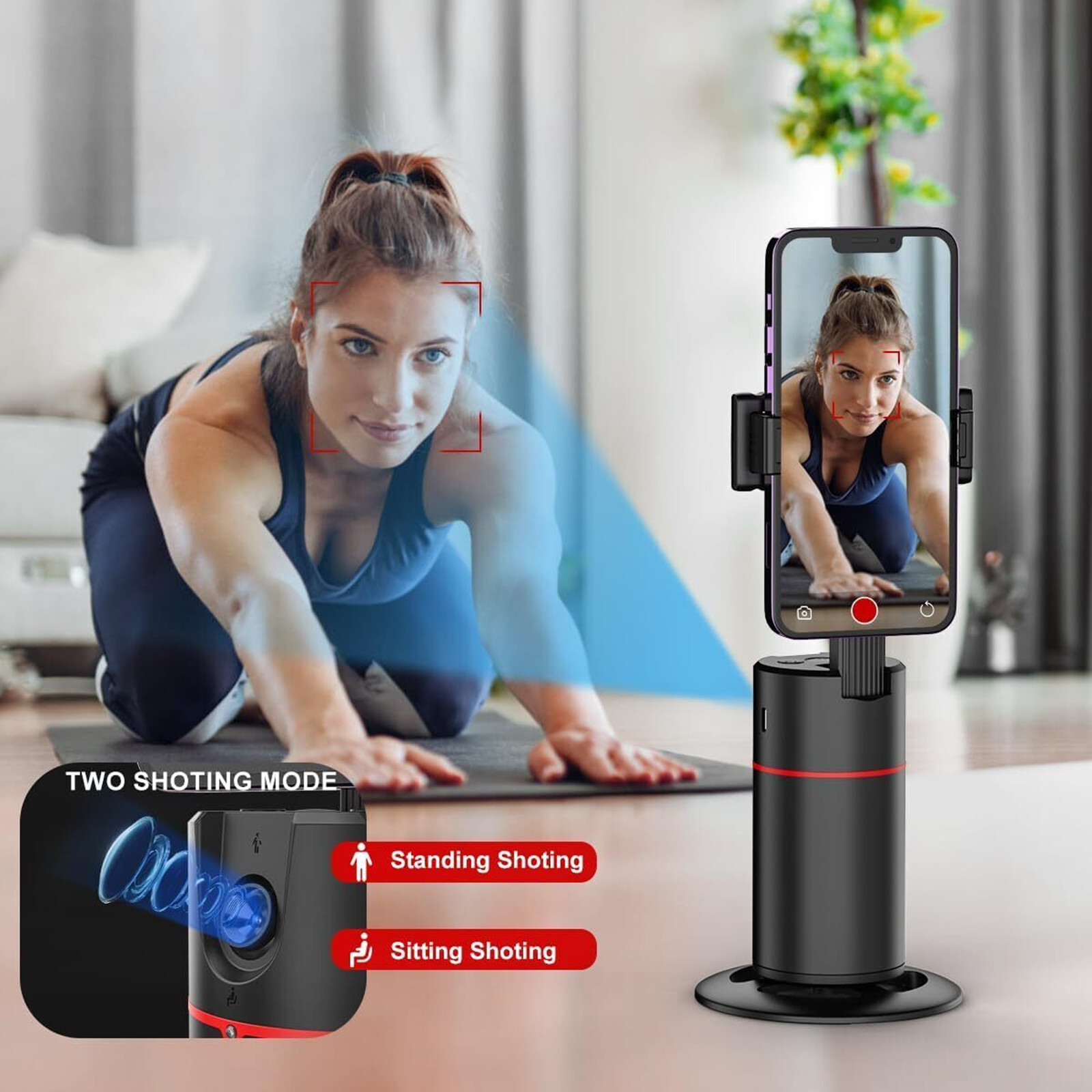 360° Auto Face Tracking Tripod with Flexible Phone Holder
