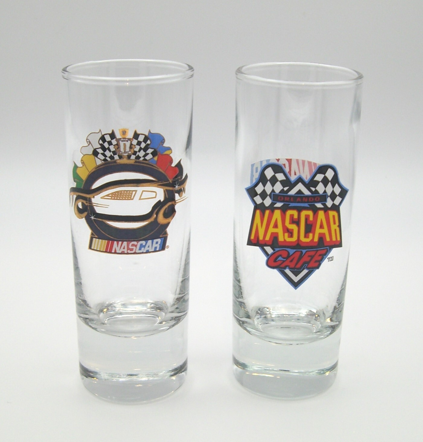 (2) Souvenir NASCAR Shot Glasses Nascar Racing Tall Shot Glass Lot of 2