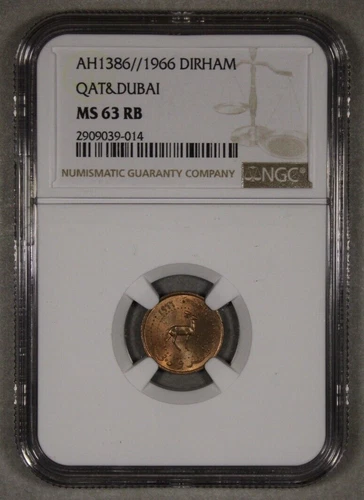 AH1386 1966 Qatar & Dubai Dirham NGC MS63 RB