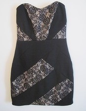 SPEECHLESS Juniors Sz 9 Strapless Dress Floral Lace Black Gold BackCutout NWT   