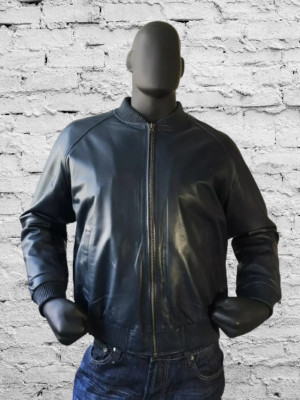 Designer New Men's Navy Blue Leather Jacket Pure Soft Lambskin Bomber Jacket