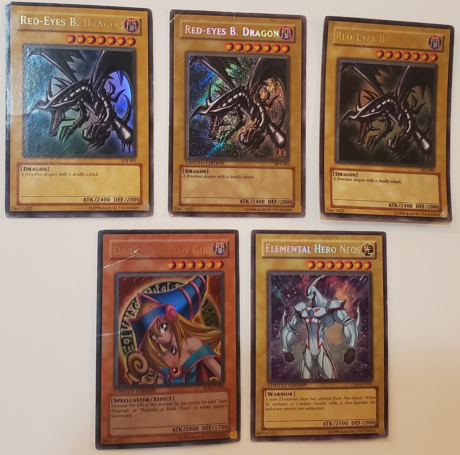 5 Yugioh Secret Rare Red Eyes Black Dragon BPT-005 & Dark Magician Girl Bundle