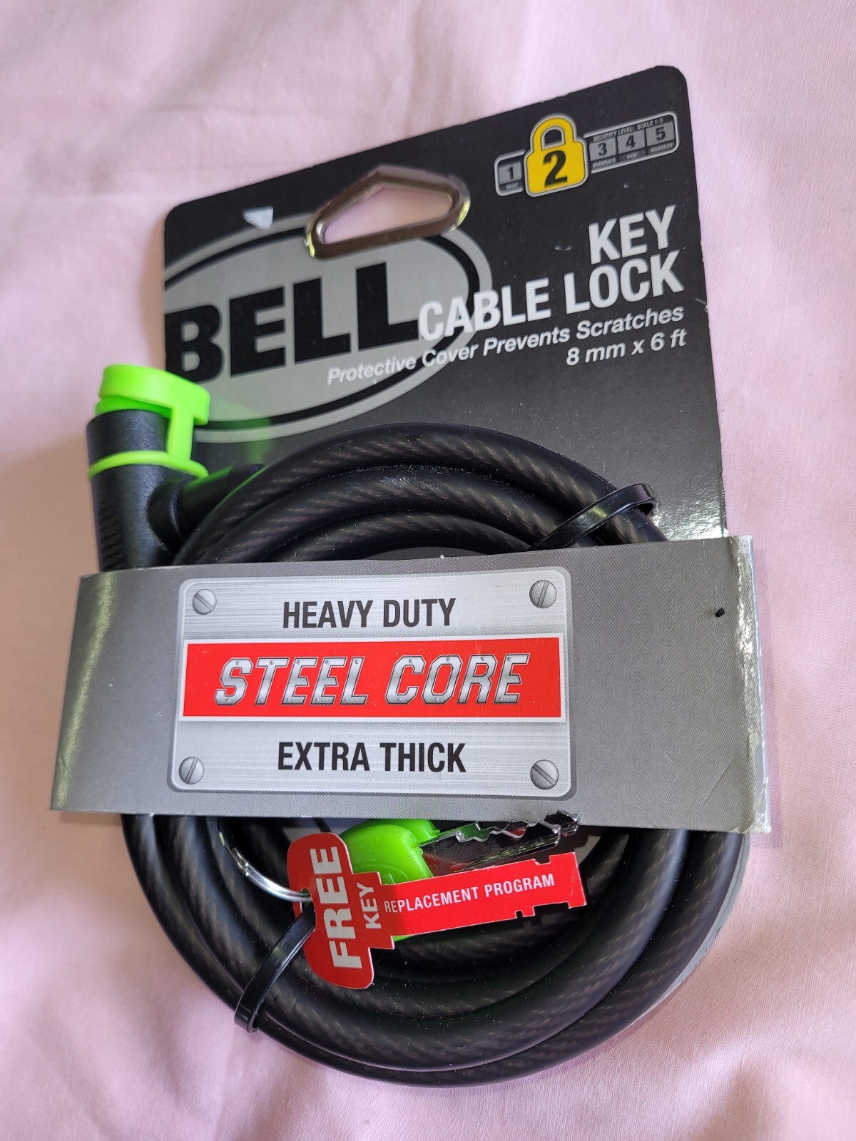 BELL Key Cable Bike Bicycle Lock 8mm x 6ft Security Steel Core Black