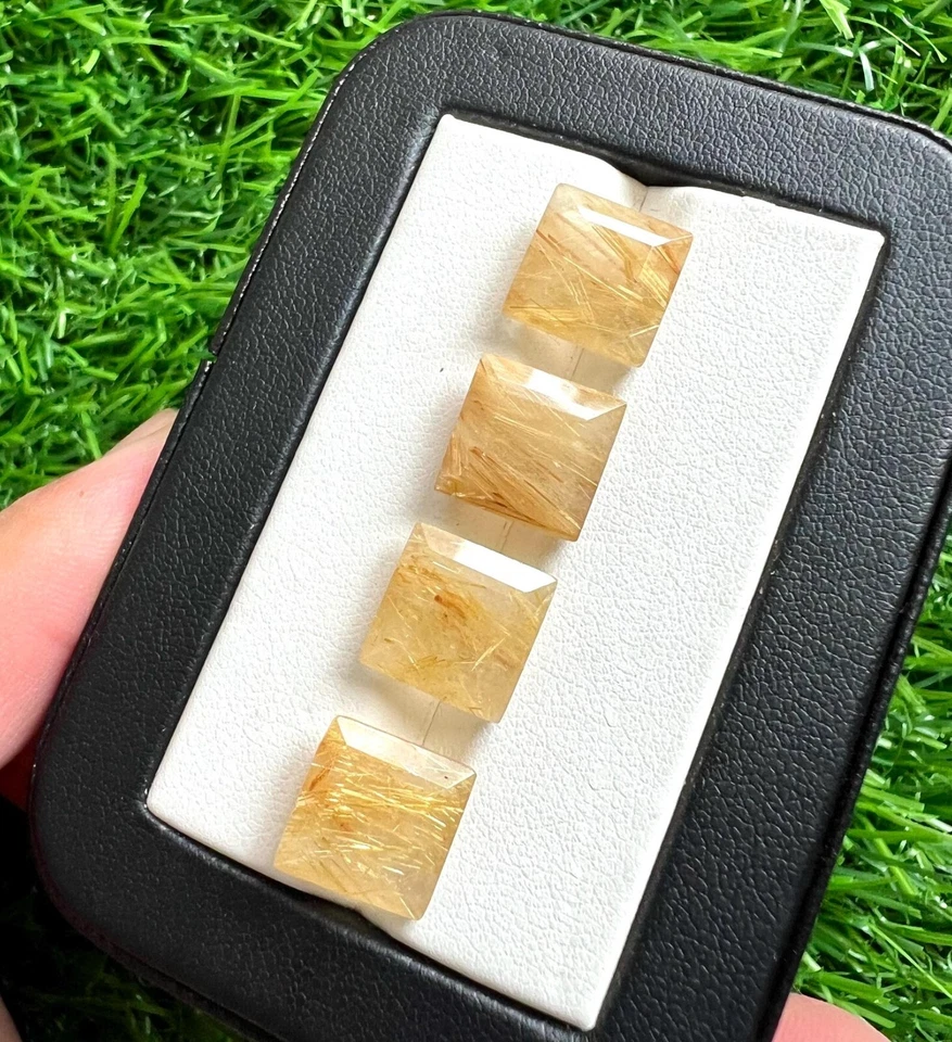 Natural Golden Rutilated Quartz 10MM Square Cut 5Pcs Loose Gemstone Lot. - Image 3 of 4
