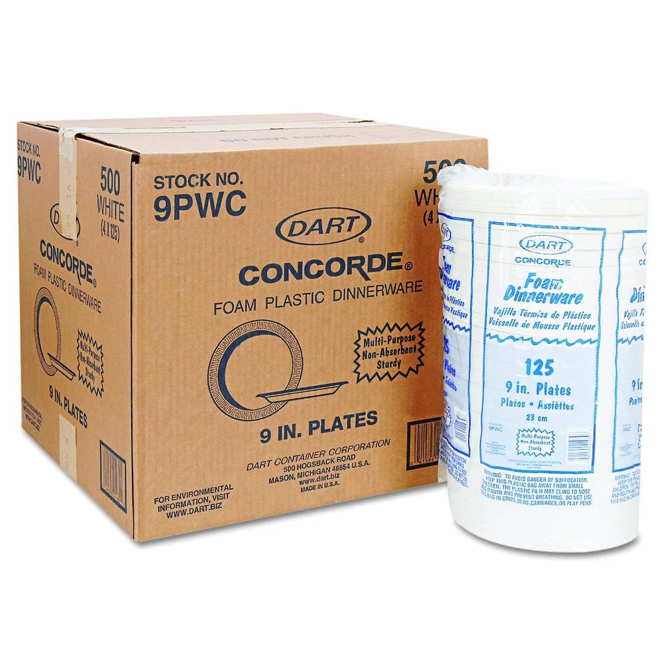 Placa de espuma sin laminar Dart 9PWCR 9 pulgadas blanca (estuche de 500) Foto 3 de 4