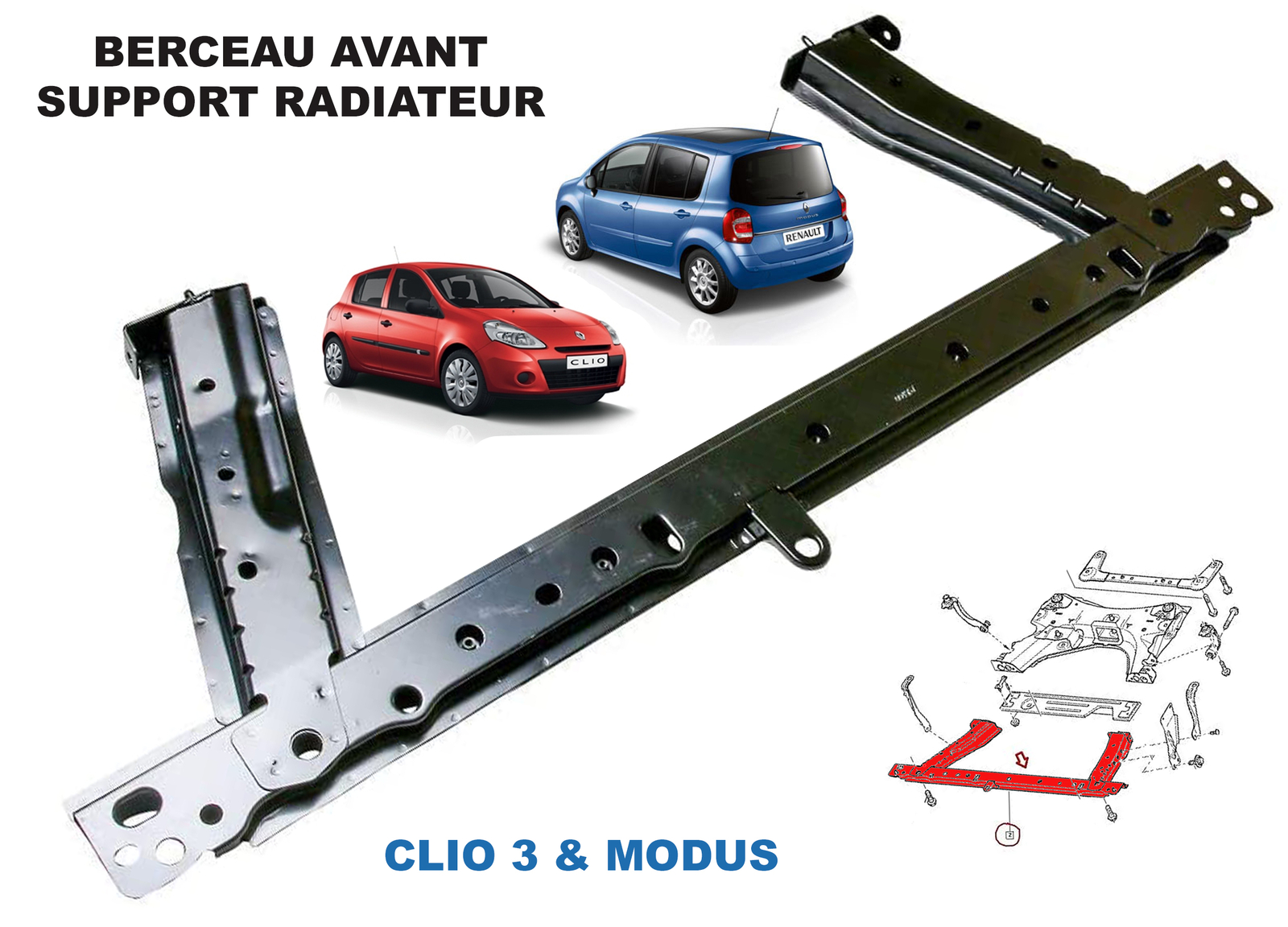 Façade avant support radiateur 8200803449 Clio 3 Modus noir - 2