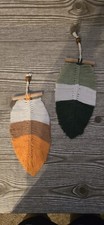 Macrame Feather Leaf Wall Hanging Boho Decor Handmade Neutral Wall Art