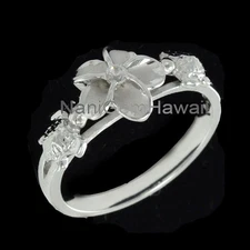 Hawaiian 10mm Plumeria Band Ring 2Turtle 925 Sterling Silver Rhodium Gold Plated