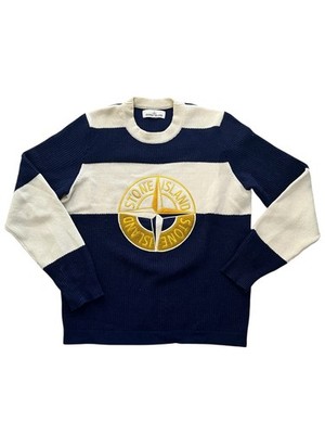 Stone Island Herren Wollpullover aus Wolle Regular Vintage Blau-Weiß, M