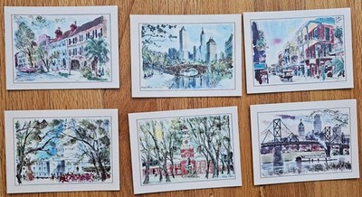 ESSO Travel Post Cards Lot Of 6 George Shawe Paintings Art Architecture