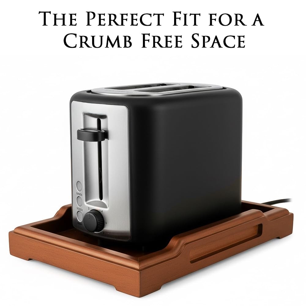 Toaster Crumb Catcher Tray with Handles - Elegant Wooden Countertop Protector...