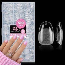 UNA GELLA Short Oval Nail Tips, 510Pcs 15 Sizes Pre-Buffed Full Cover False Nail