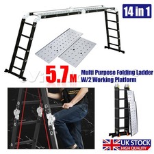5.7M Folding Aluminium Extension Ladder 330lbs Multi-Position Platform Ladder