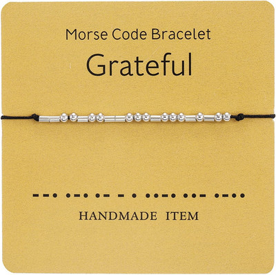 Inspirational Morse Code Beaded Bracelet with Card Adjustable Braide String Rope