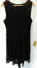 Wallis Size 14 Black Lace Occasion Dress Longer Back Shift Back Zip Lined