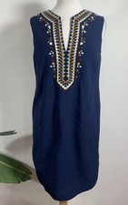 Tory Burch Sophia Tunic Dress Navy Blue Beaded Embroidered Sleeveless NWOT Sz 0