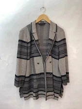 Ming Wang Women's Gray Black Plaid Knit Jacket Collared Oversized Large XL