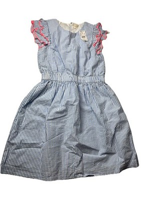 J Crew Crewcuts Girls Striped Dress Size 12 White Blue Pink Seersucker NWT