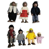Wooden Poseable Dolls as an African Amercian Family Playset Mini People Figures