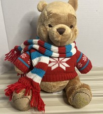 Disney Store 2008 Winnie The Pooh Bear Stuffed Plush Winter Sweater And Scarf