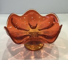 Viking Glass Epic Six Petal MCM Candy Dish Pedestal Compote Persimmon Orange