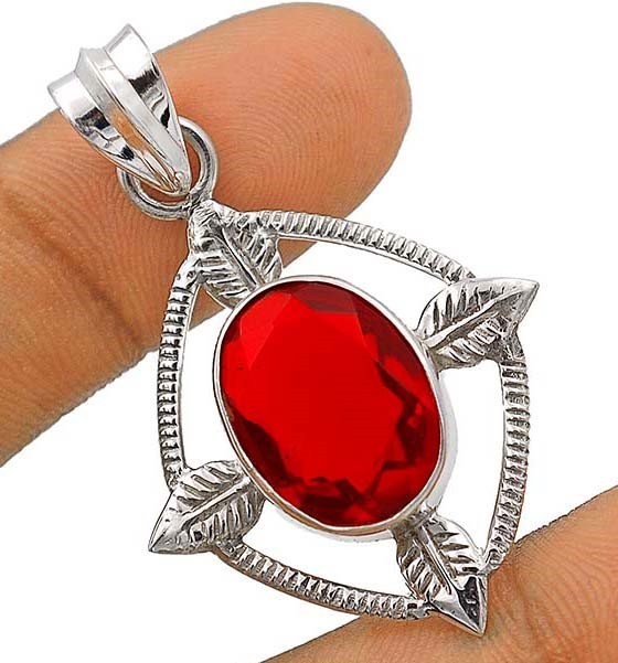 Natural 5CT Fire Garnet 925 Solid Sterling Silver Pendant Jewelry