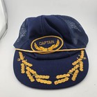 Vintage 80s Spell Out Captain Gold Leaf Roped Trucker Hat Cap Snapback Blue — photo 1