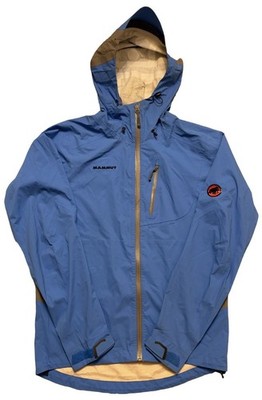 Men s Mammut Blue Kento Hard Shell Dry Tech Lightweight Hooded Jacket Size M