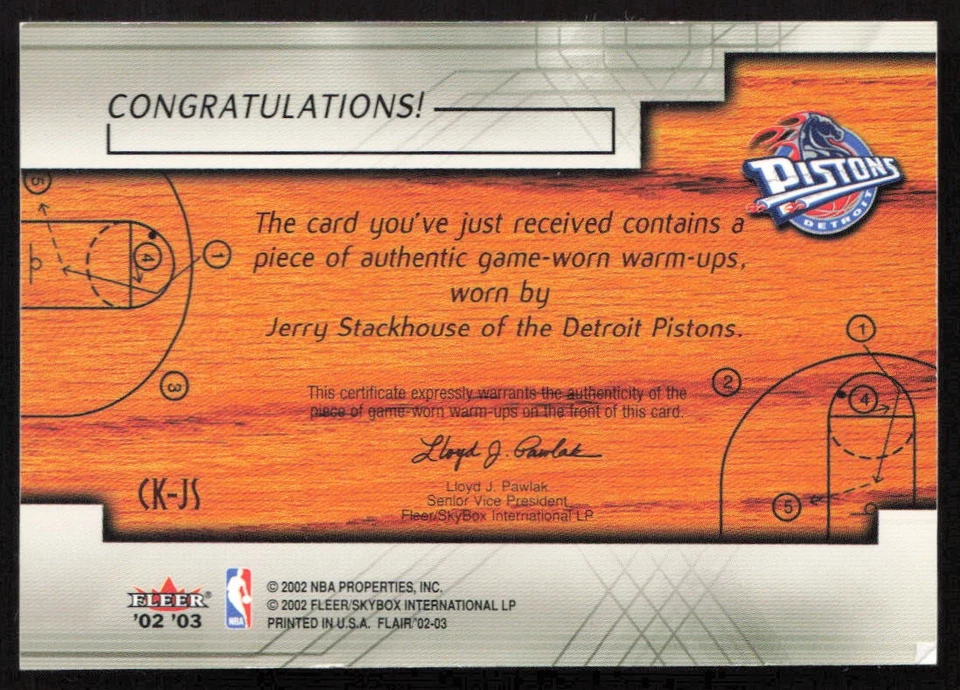 2002-03 Flair Court Kings Game Used Jerry Stackhouse #CK-JS Detroit Pistons - Image 2 of 2