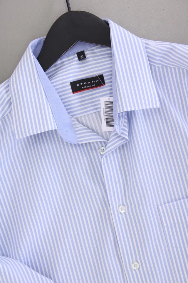 ✅ Eterna camicetta per uomo taglia Hemdgröße 41, L, 52 rigato blu di cotone ✅ - Immagine 2 di 4