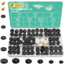 106 PCS Faucet Washer Assortment Kit with Assorted Flat and Beveled Rubber Washe