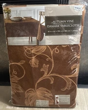 Autumn Vine Damask Tablecloth. Oblong 60 x144 IN Bronze. Thanksgiving. Fall