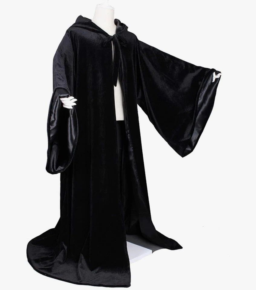 Bata de terciopelo Wizard con capucha y mangas forradas de satén (negro) M Foto 4 de 4