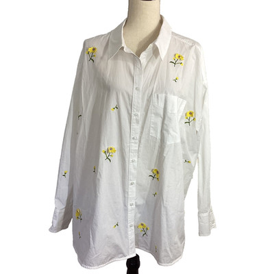 NWT MAEVE by ANTHROPOLOGY PLUS 1X THE BENNET WHITE SHIRT DAISY EMBROIDERY 3D