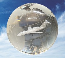 Crystal Glass Etched Frosted Clear Earth World Globe Sphere Airplane Paperweight
