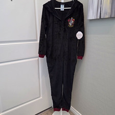 Harry Potter Gryffindor Hooded Zip Fleece One Piece Pajama S Black/Red